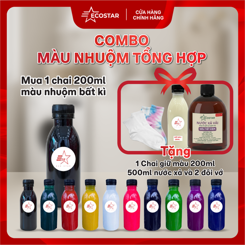 Combo màu nhuộm vải tổng hợp 200ml tặng 1L Nước xả vải mềm mượt , 200ml nước giữ màu quần áo, 2 đôi vớ