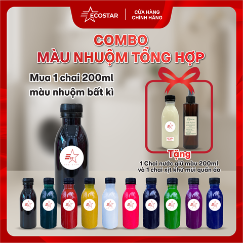 Combo màu nhuộm vải tổng hợp 200ML tặng 200ML chất giữ màu quần áo, 1 chai tinh dầu xịt thơm, chai xịt khử mùi quần áo vải