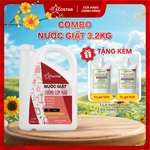 Can Nước Giặt 3,2kg Giặt Sạch Bền Màu, Tặng 1L Nước Xả Vải & 1L Nước Giữ Màu Vải