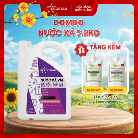 Can Nước Xả Vải 3,2kg Mềm Mượt Thơm Lâu – Tặng 1 Lít Nước Giặt & 1 Lít Nước Giữ Màu Vải