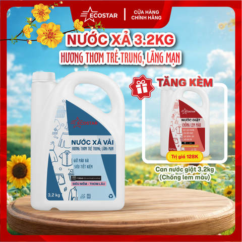 Combo Mua 1 Tặng 1: Nước Xả Vải Ecostar 3.2kg Hương Trẻ Trung Lãng Mạn + Tặng Can Nước Giặt Chống Lem Màu 3.2kg