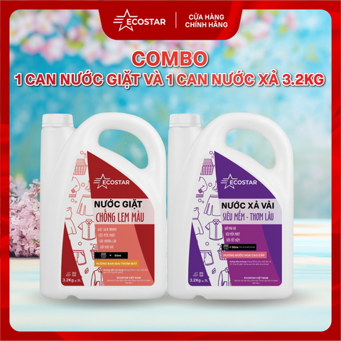 Combo Nước Giặt & Nước Xả Ecostar 3,2L | Nước Giặt Chống Lem – Siêu Mềm Vải – Thơm Lâu Cho Gia Đình, Nước xả vải mềm mượt