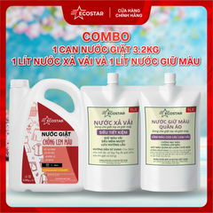 Combo Can Nước Giặt Chống lem màu 3.2kg, Nước Xả Vải Mềm Mượt 1 Lít kèm 1 Lít Nước Giữ Màu Quần Áo Chống Phai