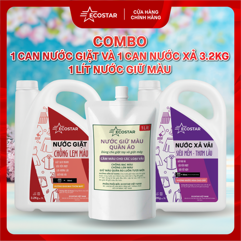 Combo Can Nước Giặt Chống lem màu 3.2kg, Nước Xả Vải Mềm Mượt Can 3.2kg kèm 1 Lít Nước Giữ Màu Quần Áo Chống Phai