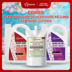 Combo Can Nước Giặt Chống lem màu 3.2kg, Nước Xả Vải Mềm Mượt Can 3.2kg kèm 1 Lít Nước Giữ Màu Quần Áo Chống Phai