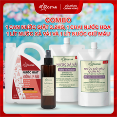 Combo Can Nước Giặt Chống lem màu 3.2kg, Nước Xả Vải Mềm Mượt 1 Lít kèm 1 Lít Nước Giữ Màu Quần Áo Chống Phai, 1 Chai Xịt Tinh Dầu Mềm Vải 200ml