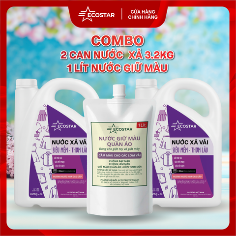 Combo 2 Can Nước Xả Vải Ecostar 3,2kg kèm Nước Giữ Màu Chống Phai 1 Lít, Siêu Mềm Vải – Thơm Lâu – Tiết Kiệm Cho Gia Đình, Nước xả vải mềm mượt