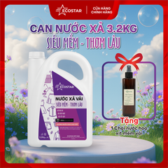 Nước Xả Vải Mềm Mượt Ecostar Can 3.2kg, Xả vải mềm mượt – Giữ Màu Bền Lâu, Tặng 1 Chai Nước Hoa Xịt Mềm Vải
