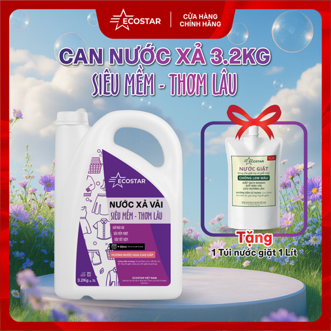 Nước Xả Vải Mềm Mượt 3,2kg tặng 1 Túi Nước Giặt 1 Lít, Chăm Sóc Vải Toàn Diện