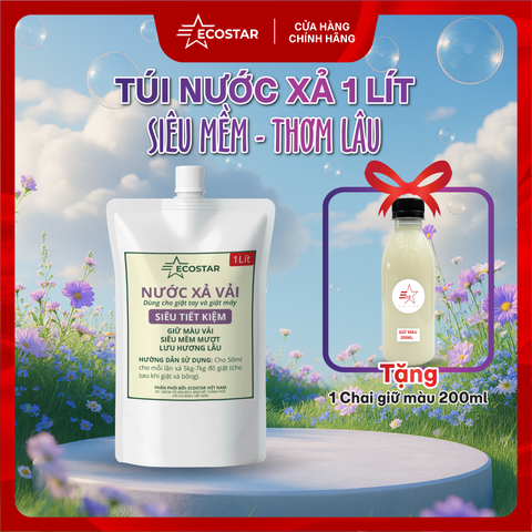 Nước Xả Vải Mềm Mượt Ecostar 1L Tặng Chai Giữ Màu 200ml | Mềm Vải – Thơm Lâu – Giữ Màu Bền