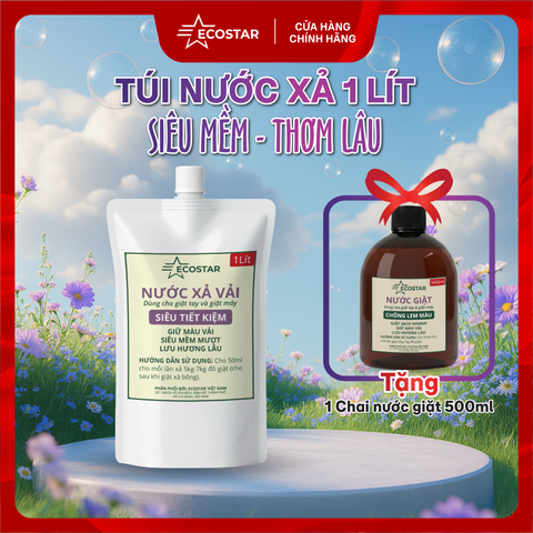 Nước Xả Vải Mềm Mượt Ecostar 1L Tặng Nước Giặt Chống Lem Màu 500ml | Mềm Thơm Lâu – Giặt Sạch Không Lem