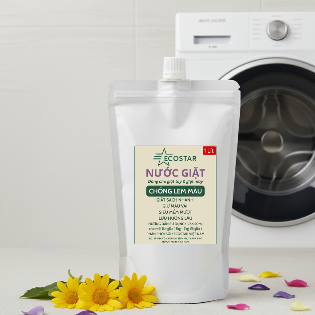 Combo Ecostar 3in1: Chất giữ màu quần áo chống phai, Nước giặt 1L chống lem màu & Nước xả vải mềm mượt (3 x 1 Lít)