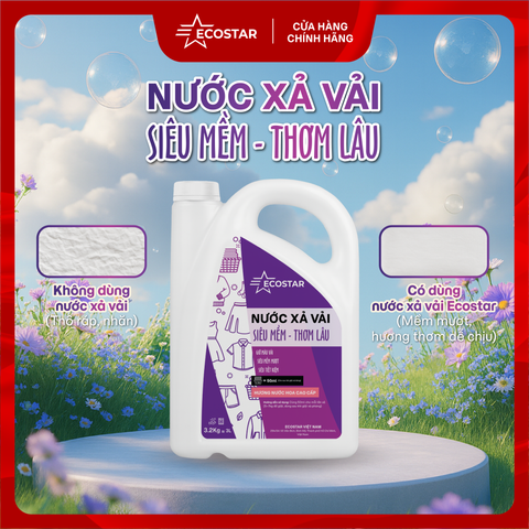 Nước Xả Vải Mềm Mượt Ecostar Can 3.2kg, Xả vải mềm mượt – Giữ Màu Bền Lâu, Tặng 1 Chai Nước Hoa Xịt Mềm Vải