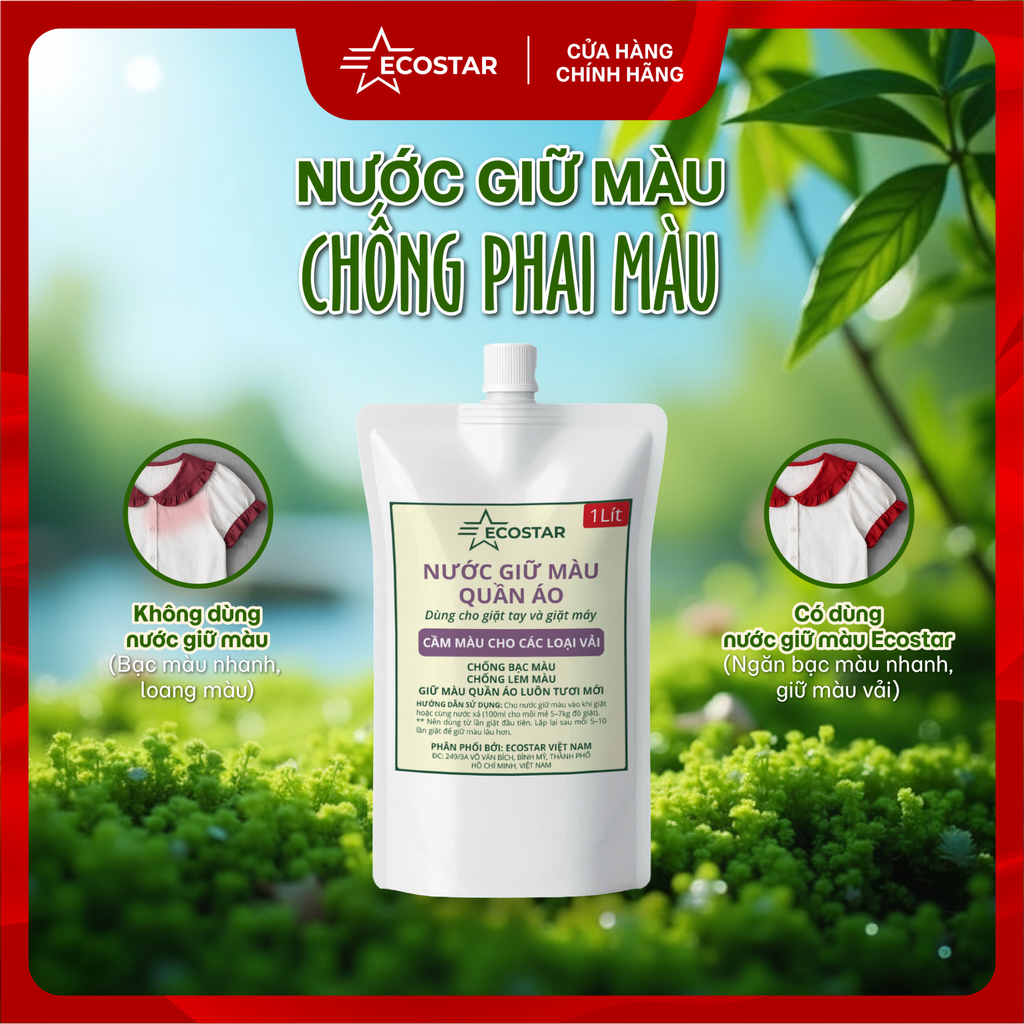 Combo Nước giặt quần áo 1L và Nước giữ màu 200ml tặng 1 chai màu nhuộm vải Ecostar 200ml, Nước giặt 1L chống lem màu thơm lâu