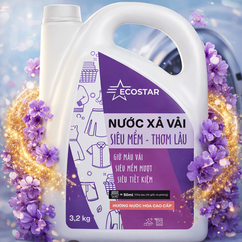 Nước xả vải mềm mượt Ecostar, Siêu Mềm, Thơm Lâu Can 3.2kg