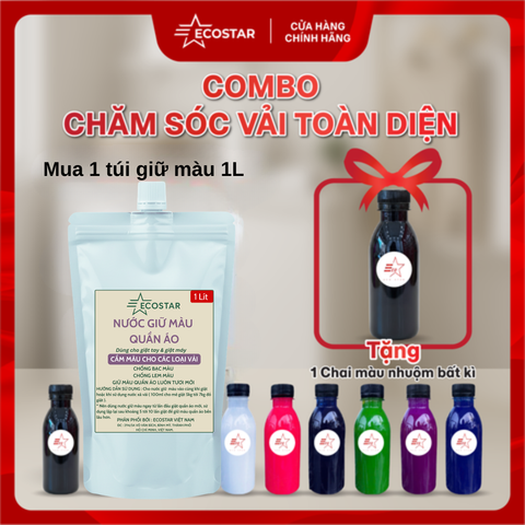 Nước giữ màu quần áo 1L tặng 1 chai màu nhuộm vải Ecostar 200ml, Chất giữ màu quần áo không phai