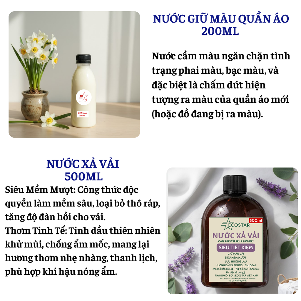 Nước giặt 1L chống lem , tặng 1L nước xả vải mềm mượt & 1L chất giữ màu quần áo chống phai