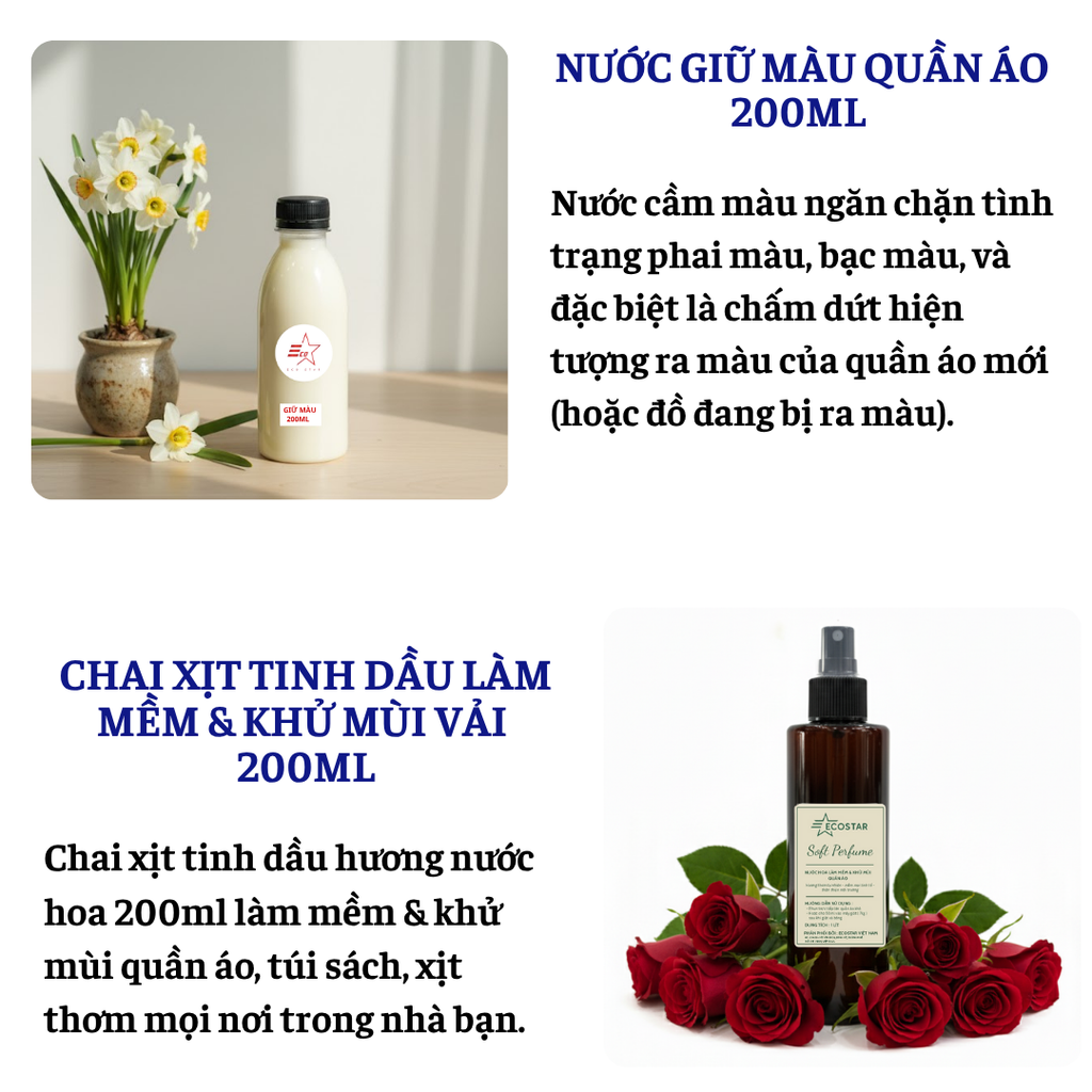 Combo màu nhuộm vải tổng hợp 200ML tặng 200ML chất giữ màu quần áo, 1 chai tinh dầu xịt thơm, chai xịt khử mùi quần áo vải