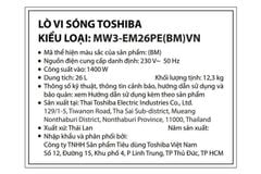 Lò vi sóng 26L Toshiba MW3-EM26PE(BM)VN - Thái Lan