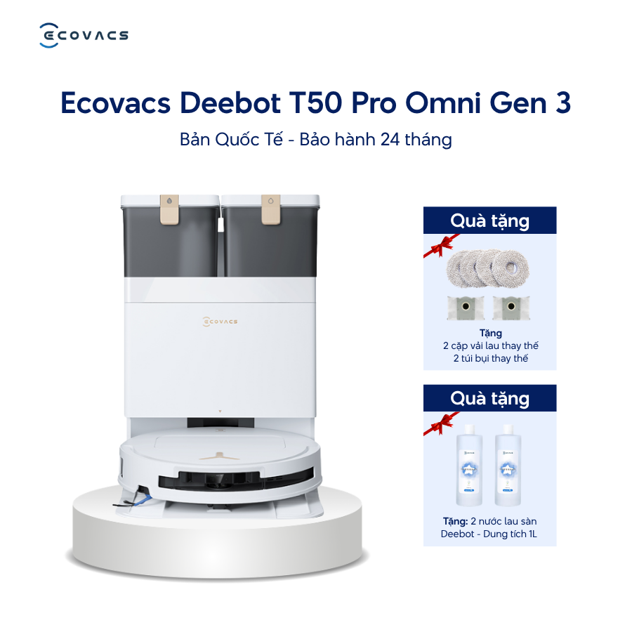 Robot hút bụi lau nhà Ecovacs Deebot T50 Pro OMNI - Trắng