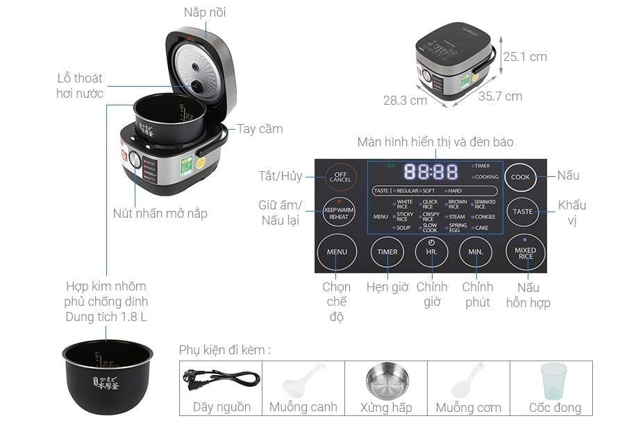 Nồi cơm điện cao tần 1.8L Toshiba RC-18IP1PV