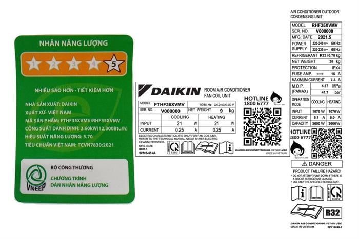 Máy lạnh 2 chiều Daikin Inverter 1.5 HP FTHF35XVMV