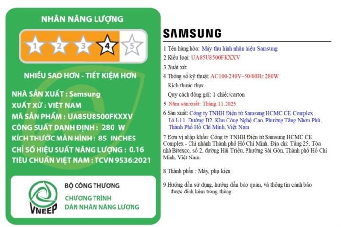 Smart Tivi Crystal UHD Samsung 4K 85 inch UA85U8500F