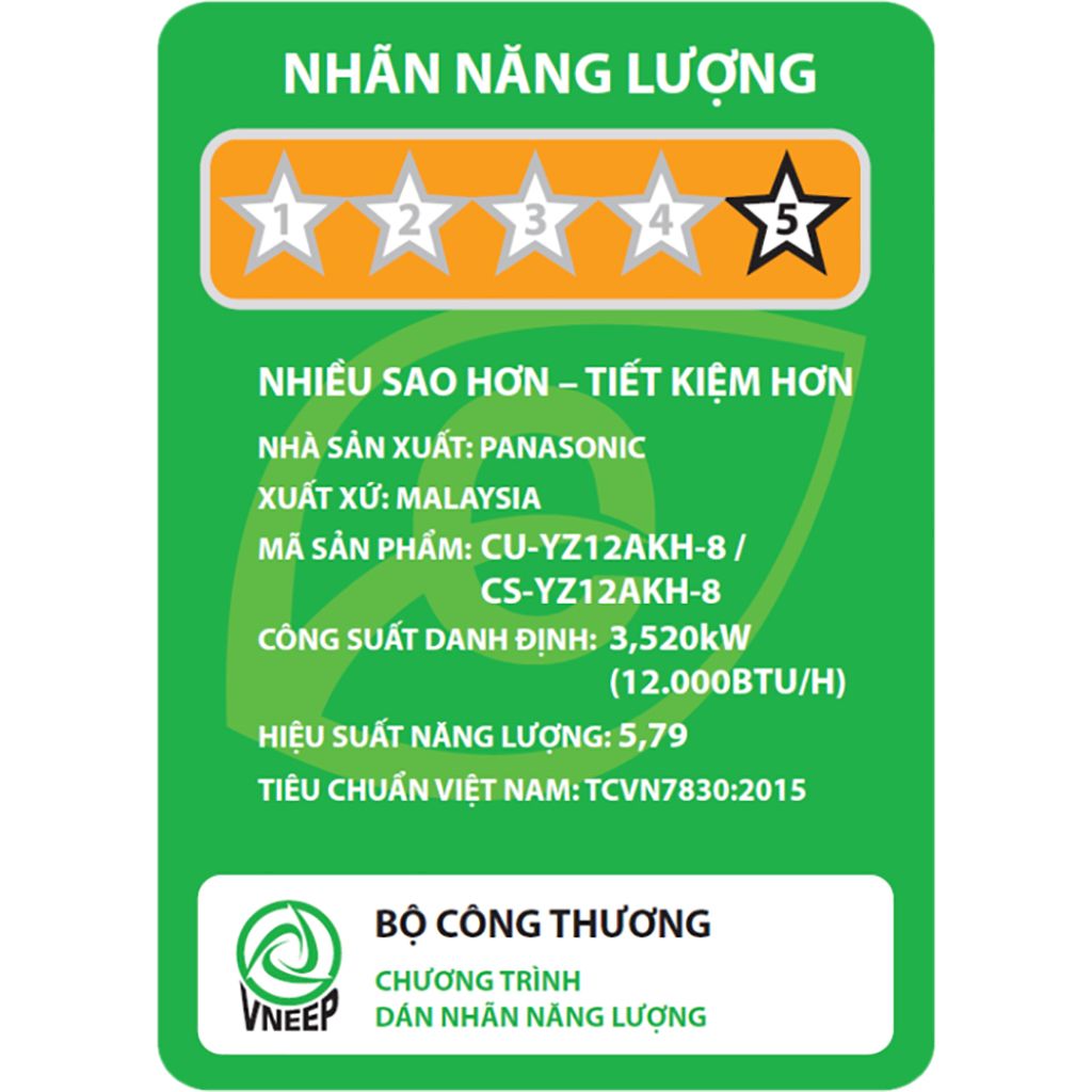 Điều hoà Panasonic Inverter 1.5 HP CU/CS-YZ12AKH-8