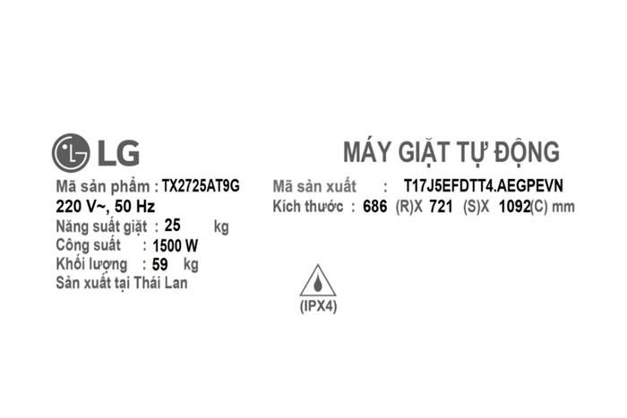 Máy giặt LG Inverter 25 kg TX2725AT9G