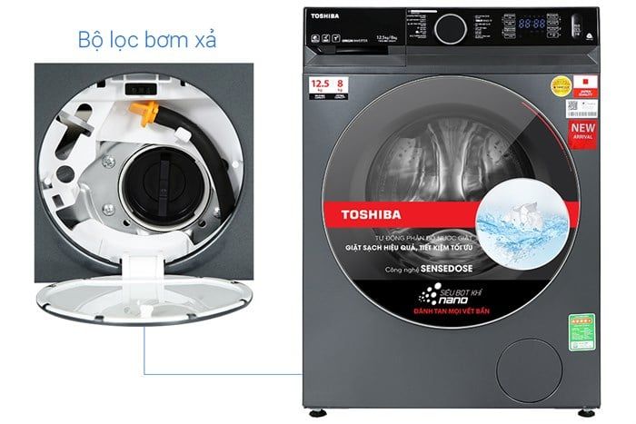 Máy giặt sấy Toshiba Inverter giặt 12.5 kg - sấy 8 kg TWD-BM135GF4V(MG)