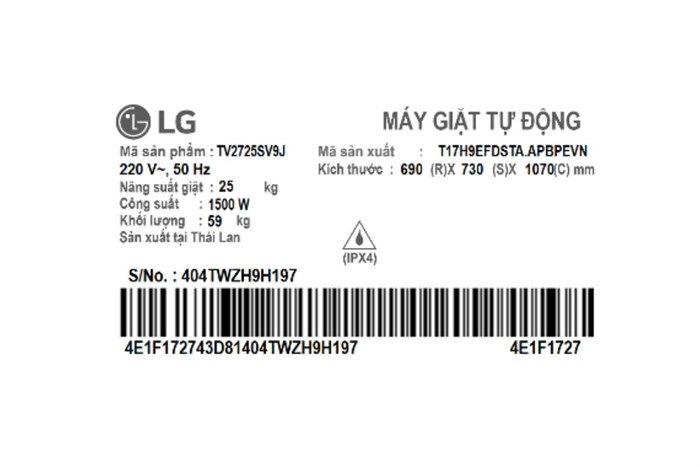 Máy giặt LG AI DD Inverter 25 kg TV2725SV9J