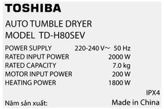 Máy sấy thông hơi 7 kg Toshiba TD-H80SEV(SK)
