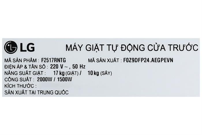 Máy giặt sấy LG Inverter giặt 17 kg - sấy 10 kg F2517RNTG