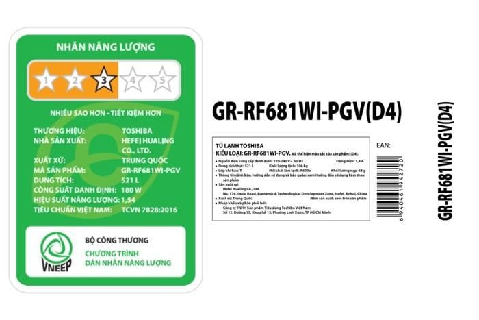 Tủ lạnh Toshiba Inverter 521 lít Multi Door GR-RF681WI-PGV(D4)