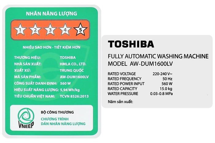 Máy giặt Toshiba Inverter 15 kg AW-DUM1600LV(SG)