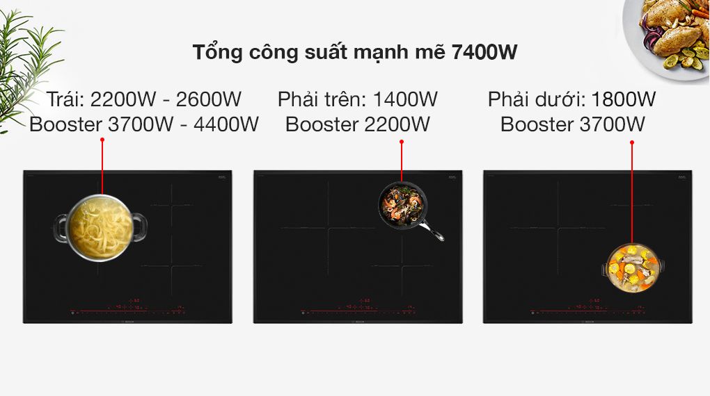 Bếp từ 3 vùng nấu lắp âm Bosch PID775DC1E