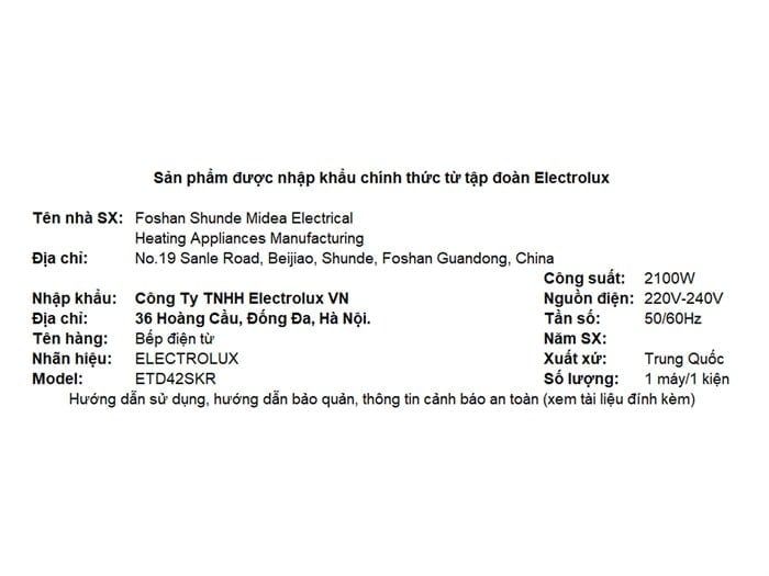 Bếp từ Electrolux ETD42SKR, 2100W