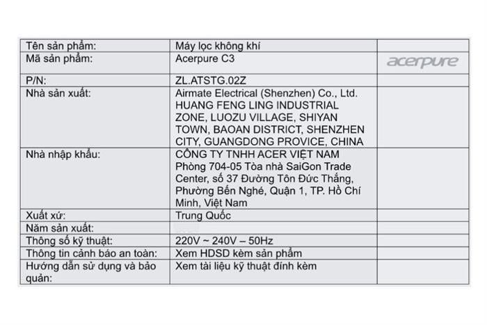Máy lọc không khí kết hợp quạt đối lưu 3 trong 1 Acerpure AC333-10W, 35m2