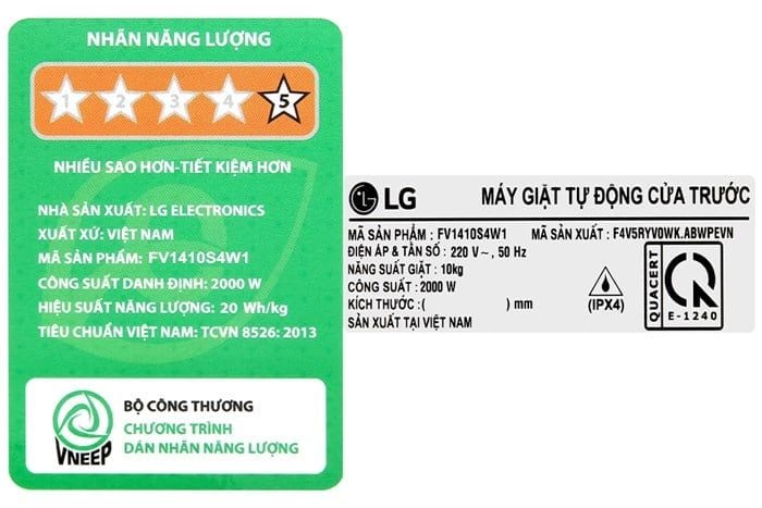 Máy giặt lồng ngang LG 10kg AI DD™ trắng - FV1410S4W1