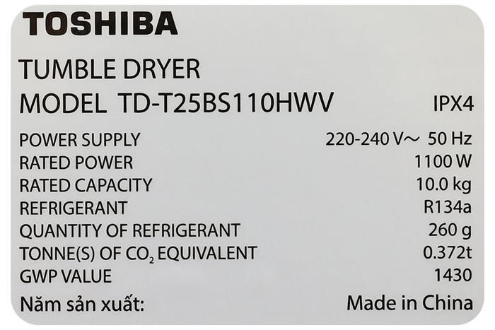 Máy sấy bơm nhiệt Toshiba 10 kg TD-T25BS110HWV(MG)