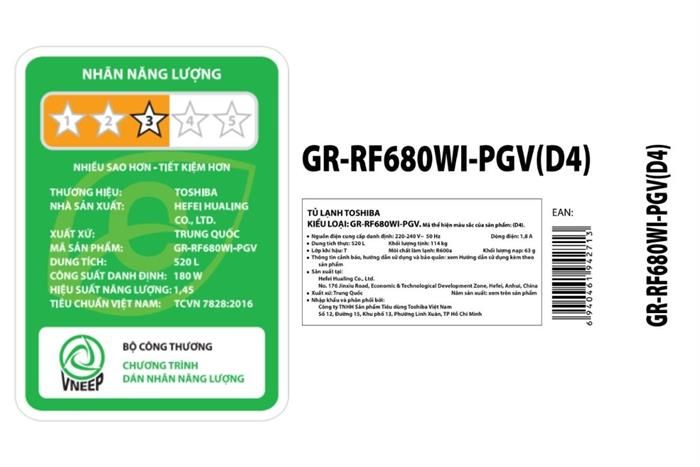 Tủ lạnh Toshiba Inverter 520 lít Multi Door GR-RF680WI-PGV(D4)