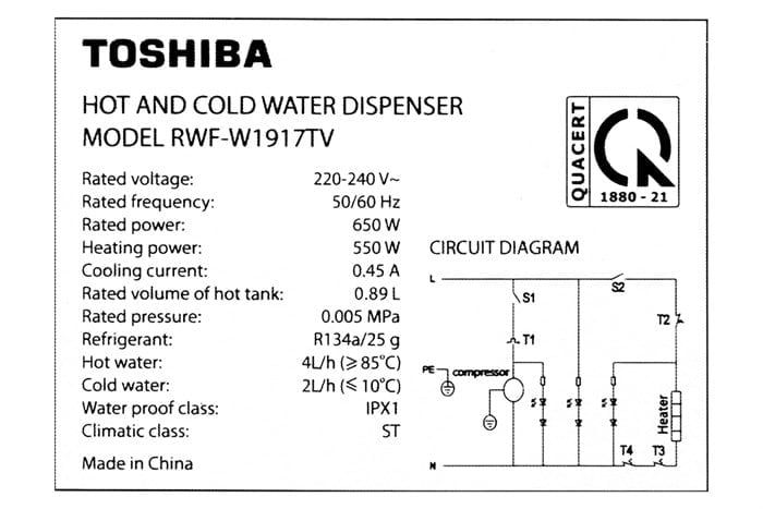 Cây nước nóng lạnh TOSHIBA RWF-W1917TV(K), bình úp, 3 vòi