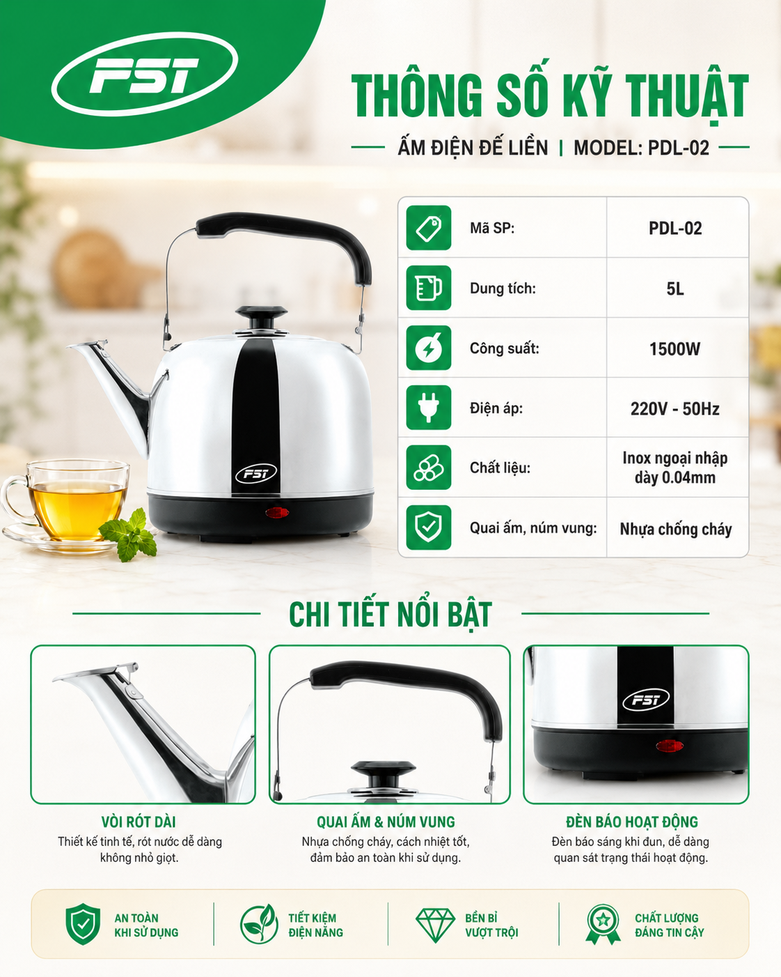 ẤM ĐẾ LIỀN PST _ PDL-02