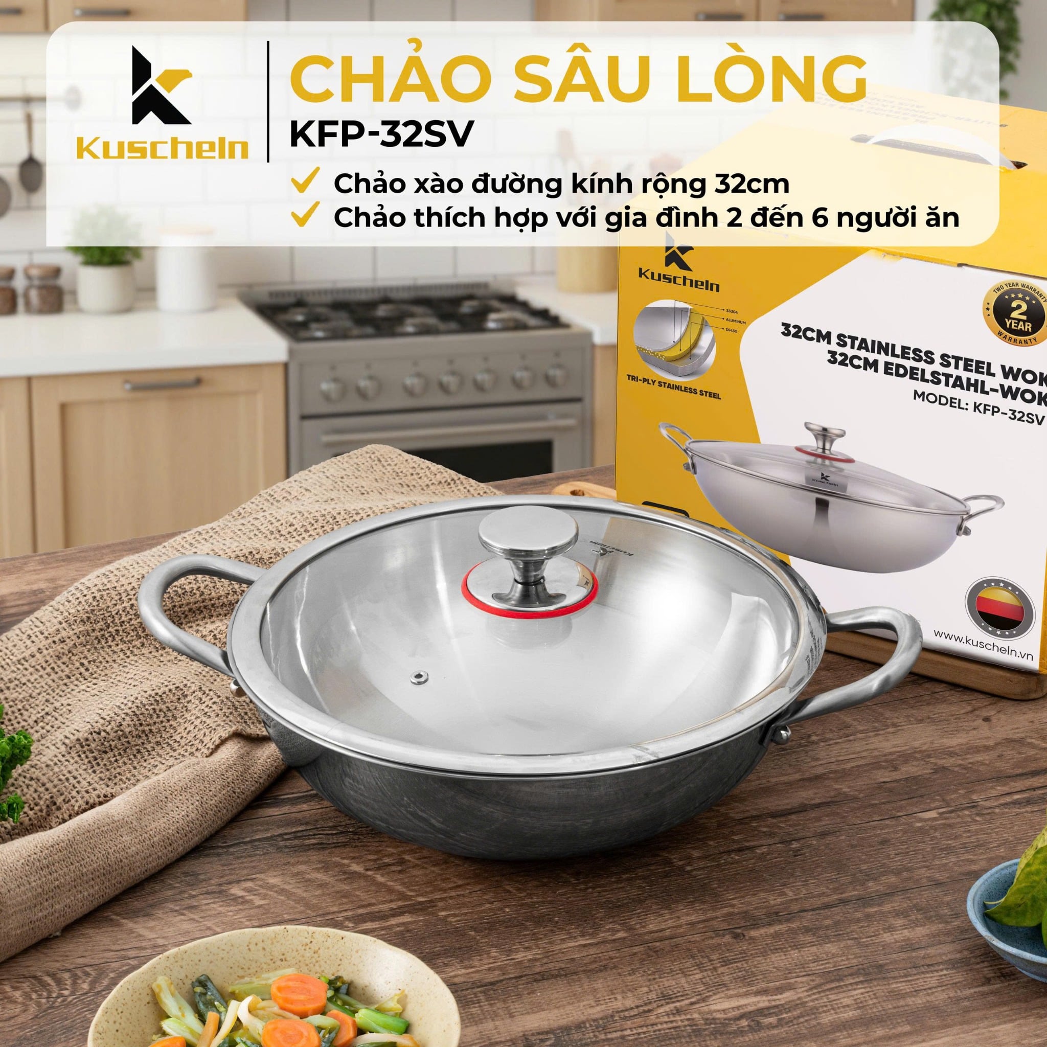CHẢO XÀO ĐÚC LIỀN KHỐI 32CM KUSCHELN