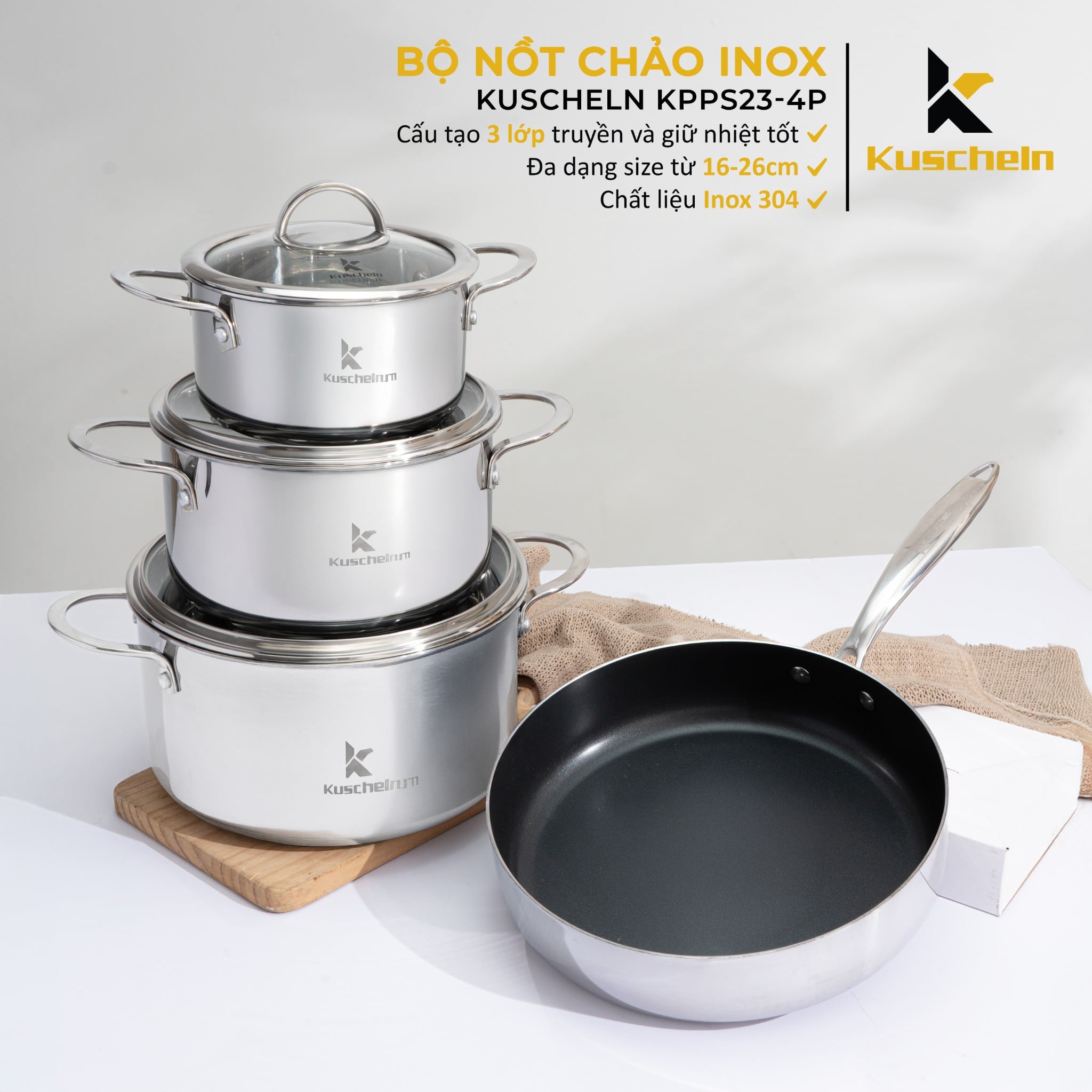 BỘ NỒI CHẢO INOX KUSCHELN KPPS23-4P
