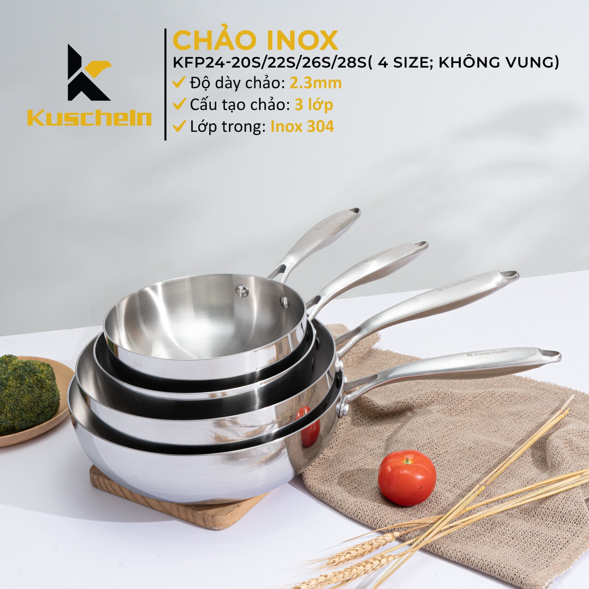 CHẢO INOX ZEUS KUSCHELN KFP24-20,22,26,28S
