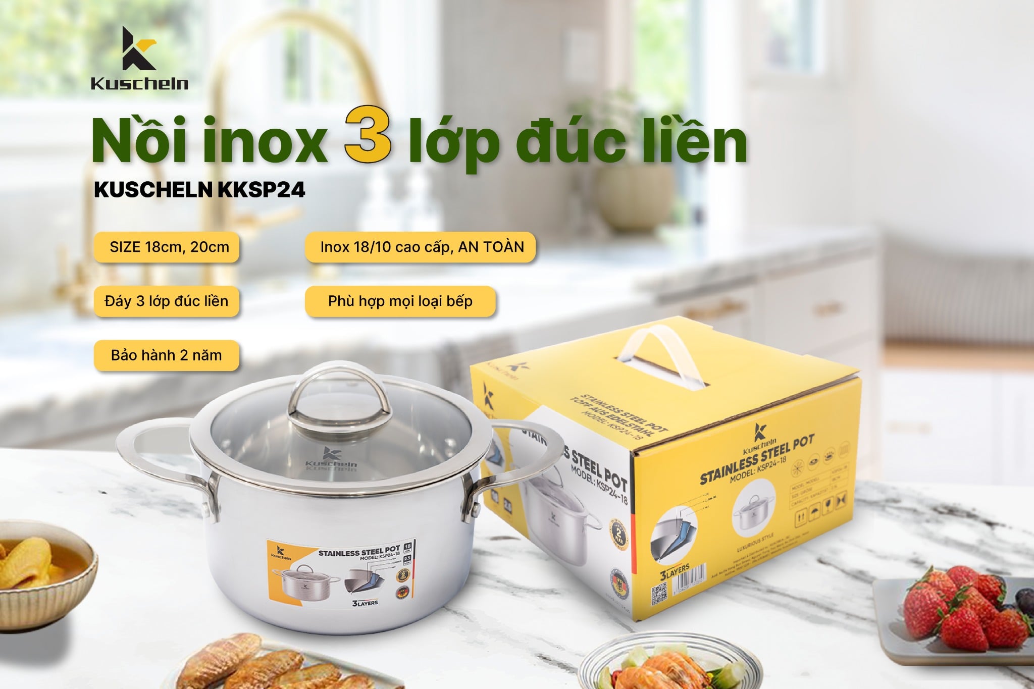 NỒI INOX 3 LỚP ĐÚC LIỀN KUSCHELN KSP24