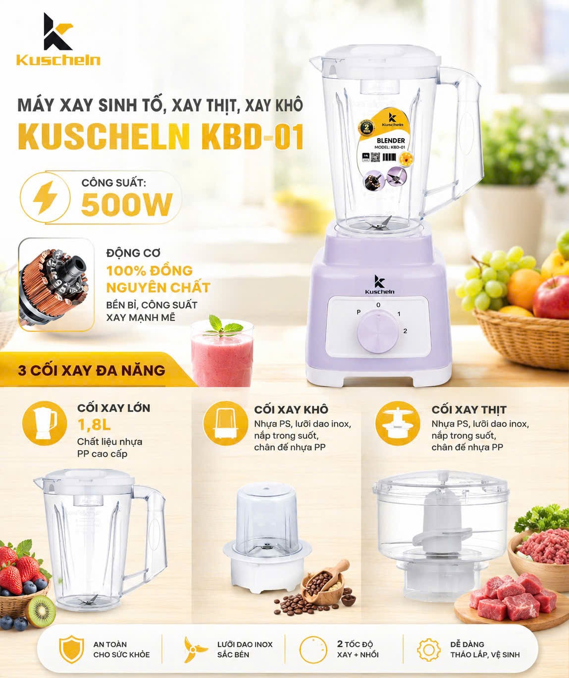 MÁY XAY SINH TỐ 3 IN 1 KUSCHELN KBD-01