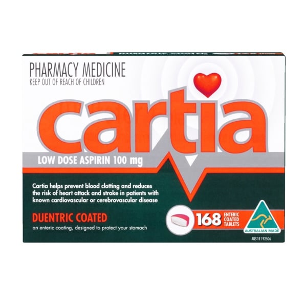  (S12/26) (Úc) Viên uống ngăn ngừa cục máu đông phòng nhồi máu cơ tim, đột quỵ Cartia Low Dose Aspirin 100 mg 168 viên 