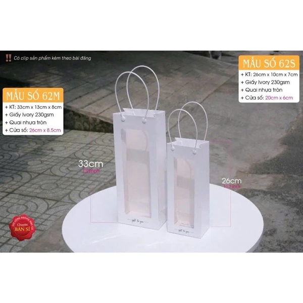  Túi giấy mặt kính dạng trụ đứng 33*13*8cm 